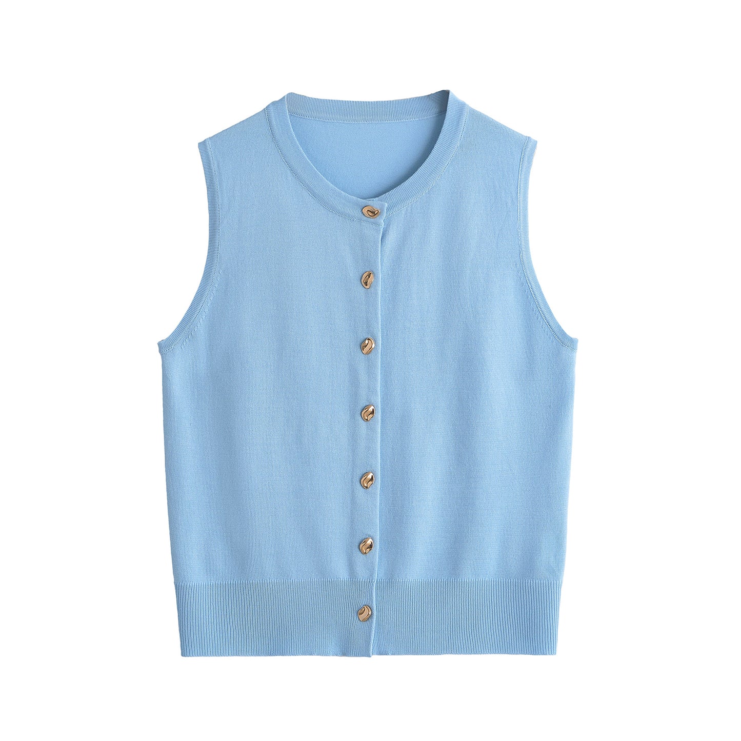 Autumn Elegant Simple All Match round Neck Knitted Cardigan Vest