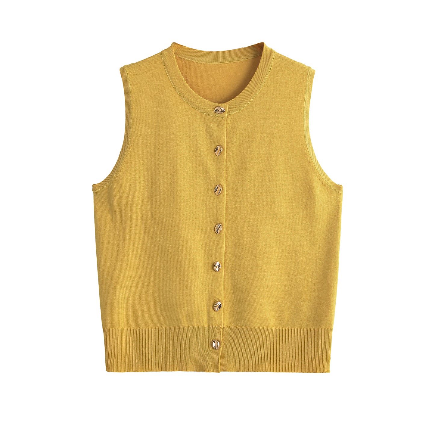 Autumn Elegant Simple All Match round Neck Knitted Cardigan Vest