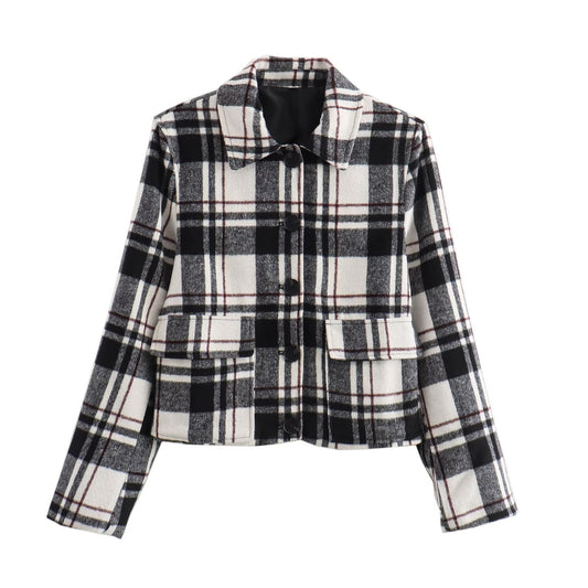 Autumn Street Hipster Collared Long Sleeve Plaid Short Shacket