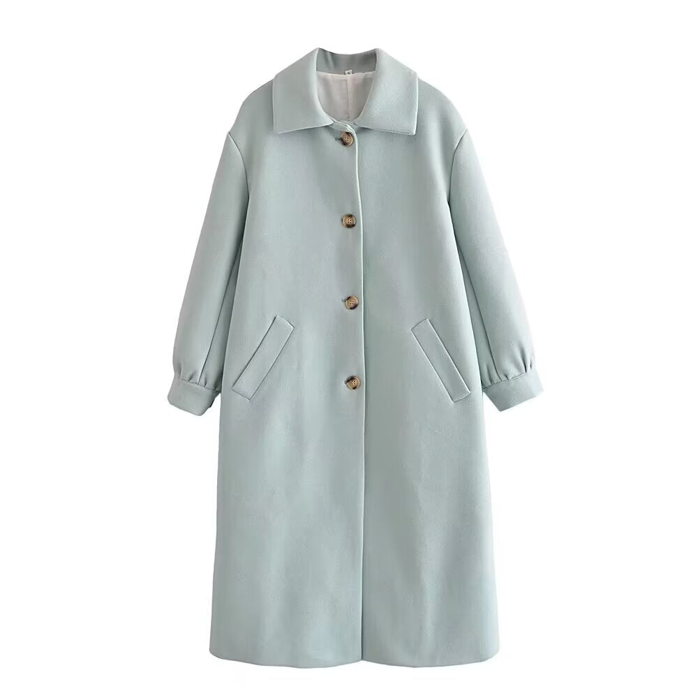 Manteau en laine à manches bouffantes vert menthe élégant et simple pour femme