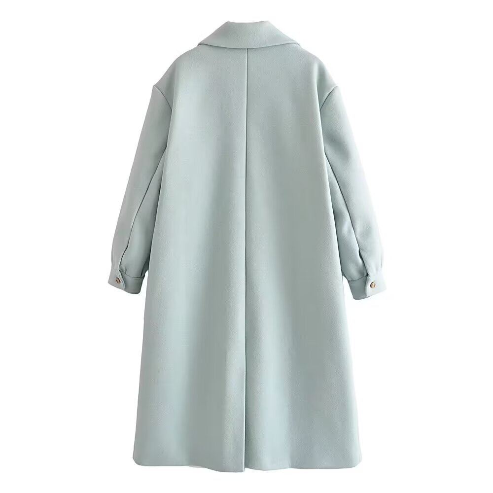 Manteau en laine à manches bouffantes vert menthe élégant et simple pour femme