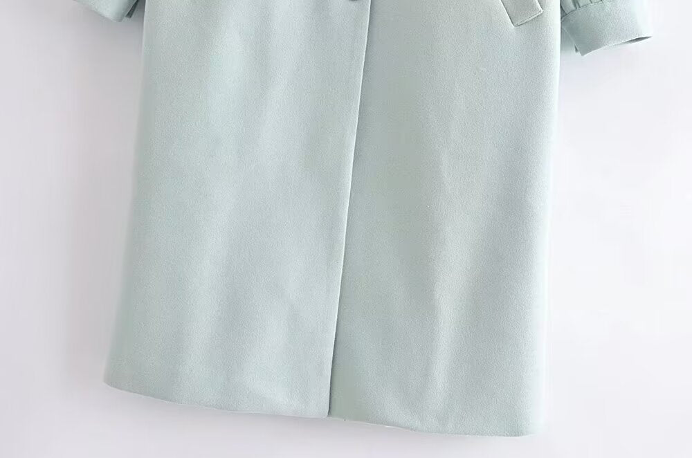 Manteau en laine à manches bouffantes vert menthe élégant et simple pour femme