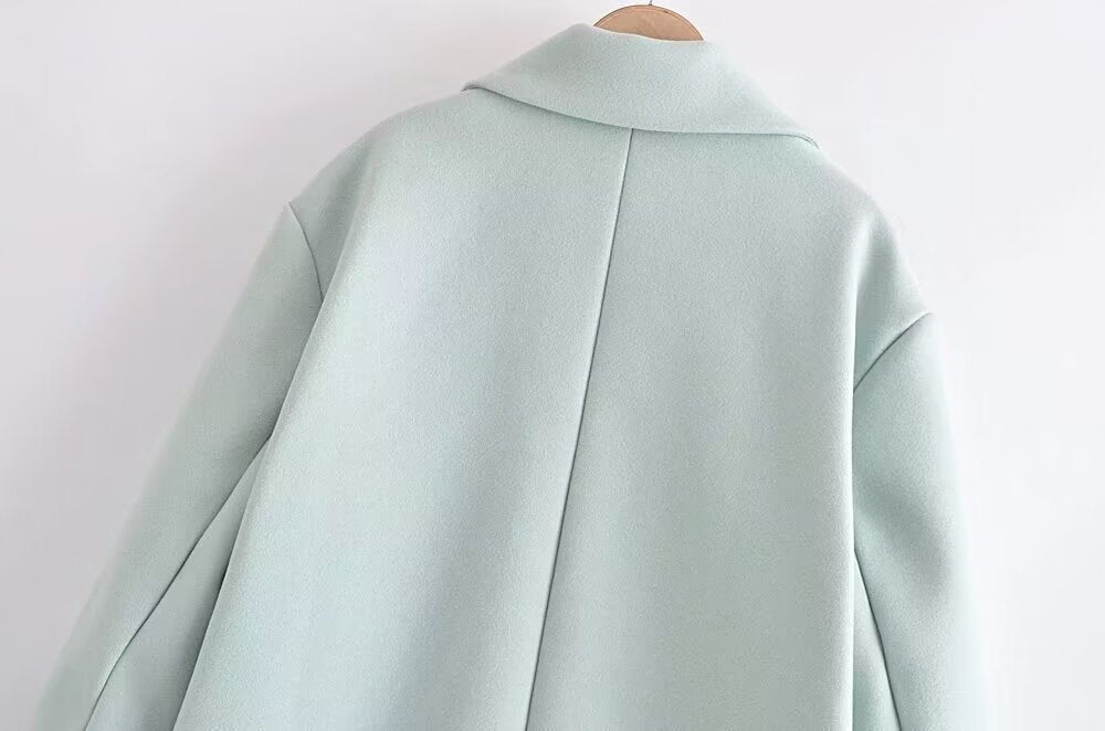 Manteau en laine à manches bouffantes vert menthe élégant et simple pour femme