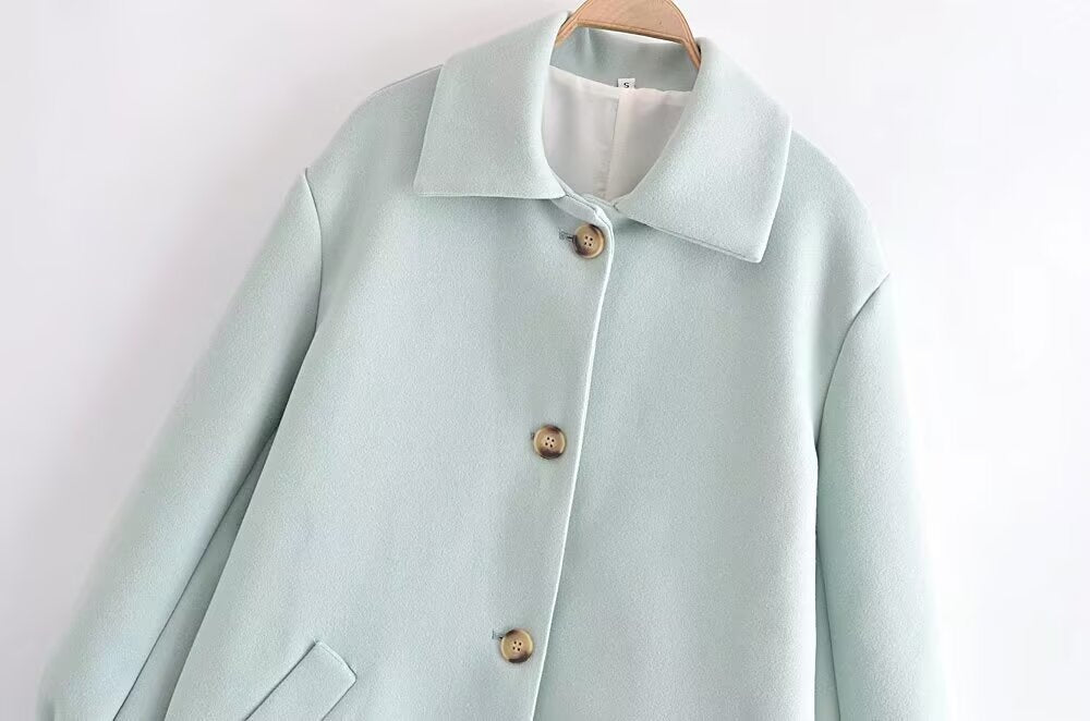 Manteau en laine à manches bouffantes vert menthe élégant et simple pour femme