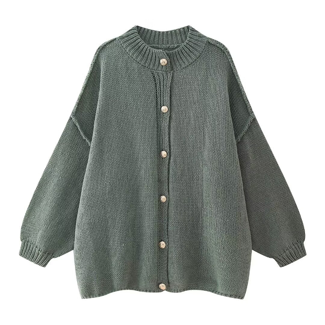 Pull cardigan à boutons métalliques pour femme, style urbain et décontracté, collection automne