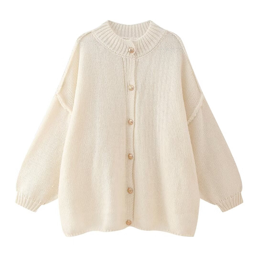 Pull cardigan à boutons métalliques pour femme, style urbain et décontracté, collection automne