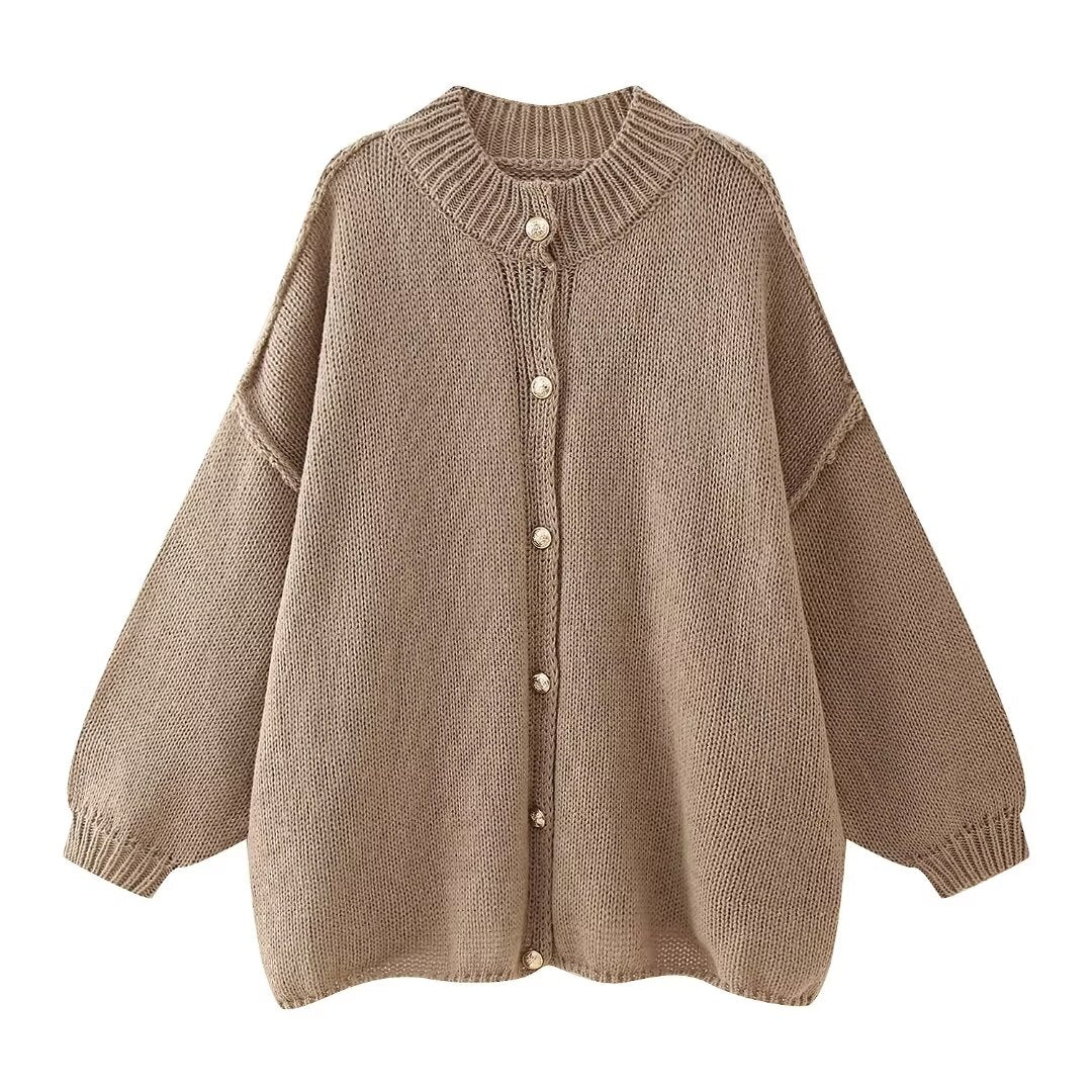 Pull cardigan à boutons métalliques pour femme, style urbain et décontracté, collection automne