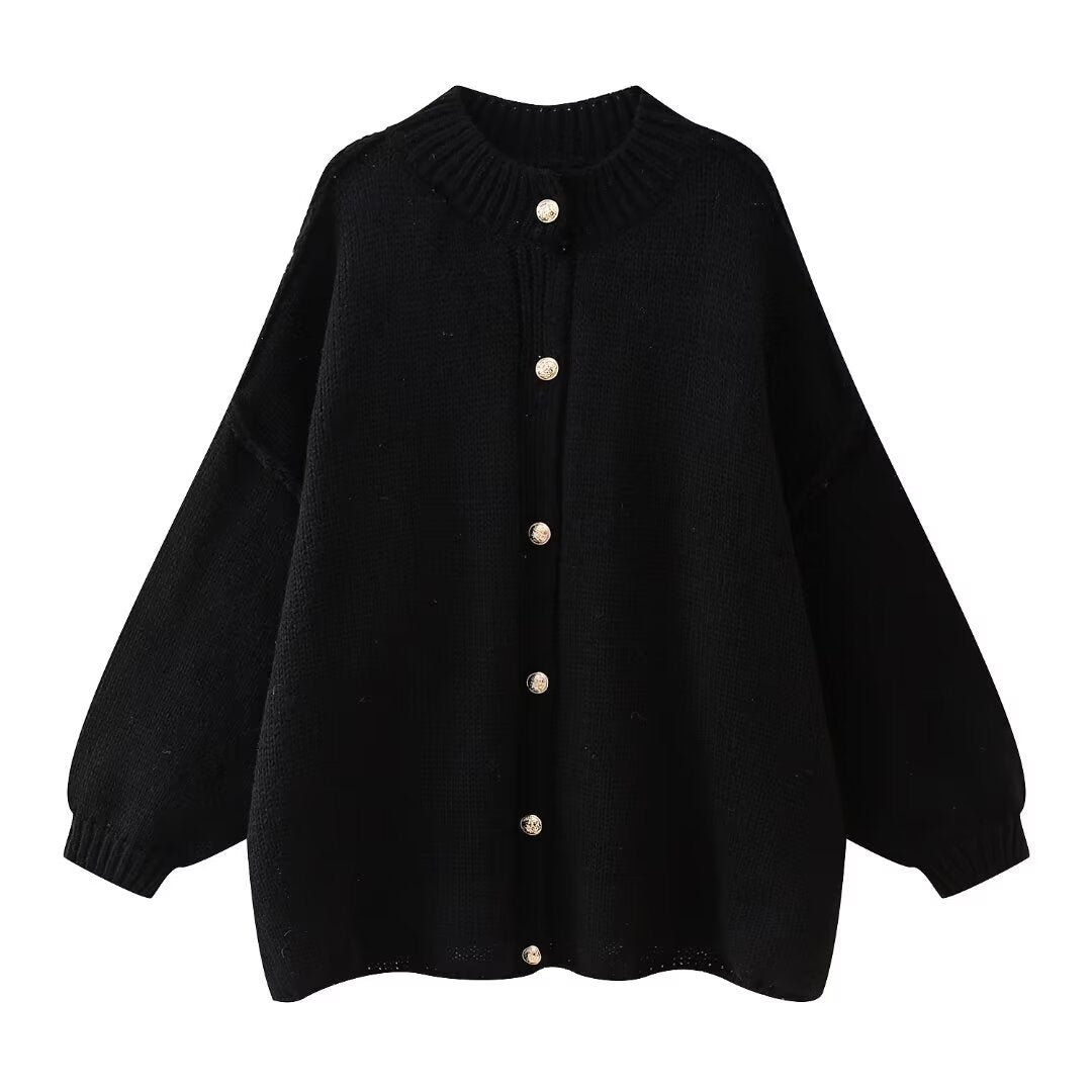 Pull cardigan à boutons métalliques pour femme, style urbain et décontracté, collection automne