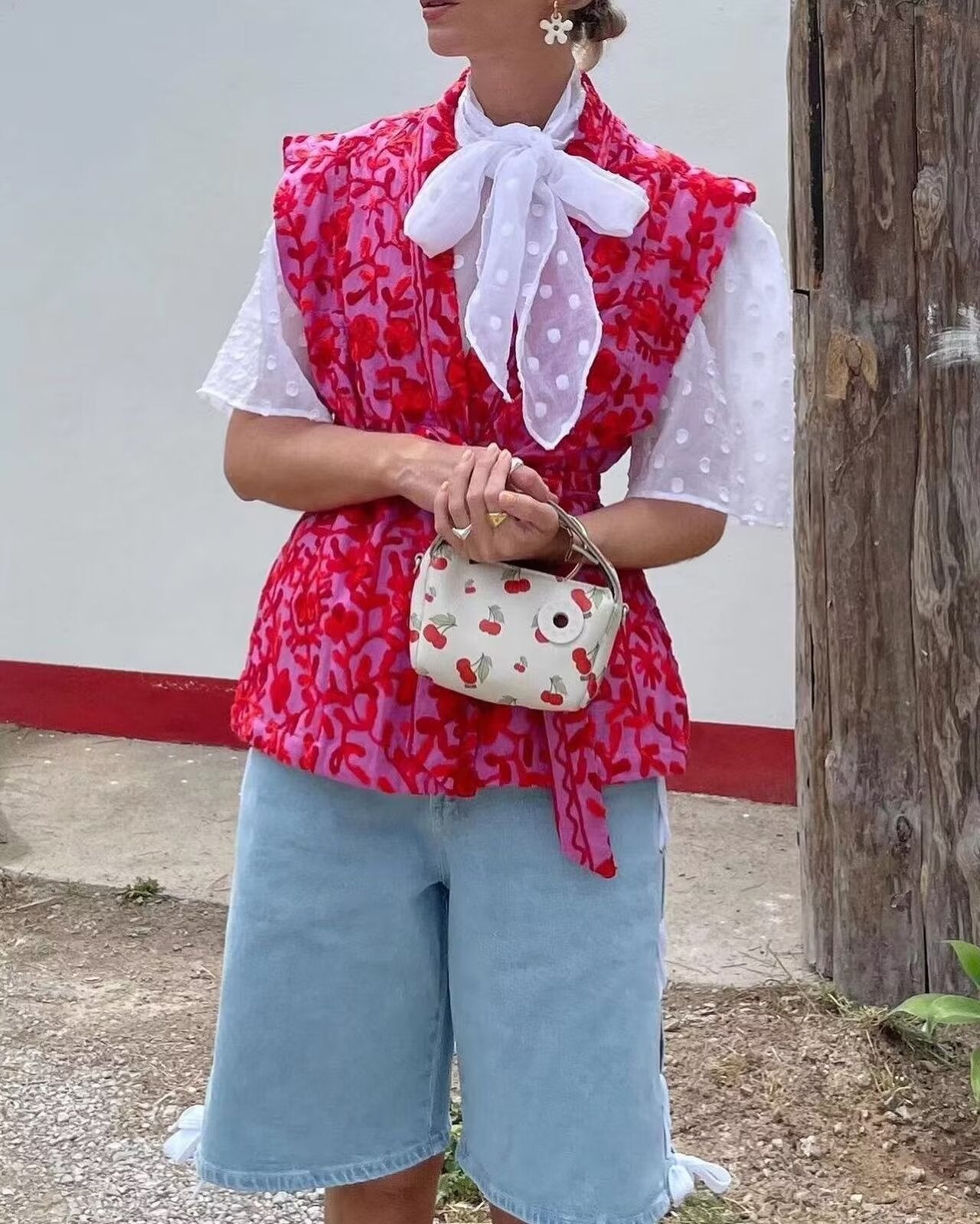 Gilet d'automne à ceinture pour femme, imprimé sans manches, vintage