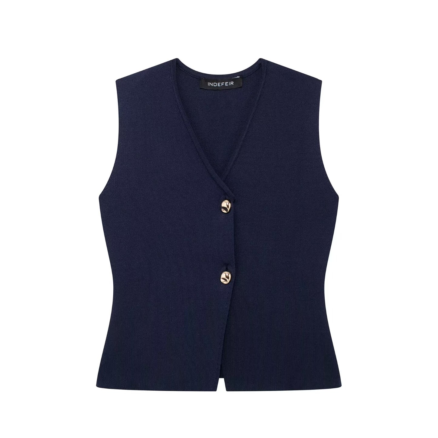 Summer Women Clothing Fashionable Golden Button Decoration Knitted Vest Top Women