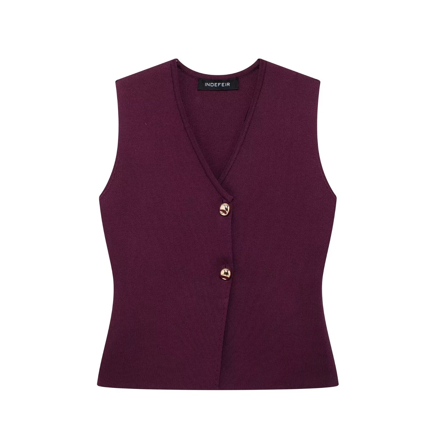 Summer Women Clothing Fashionable Golden Button Decoration Knitted Vest Top Women