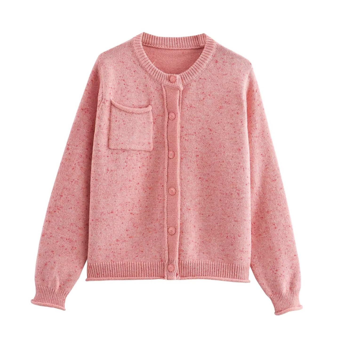 Vêtements d'automne pour femmes à la mode simple tissu arabesque à pois poche col rond manches longues cardigan tricoté