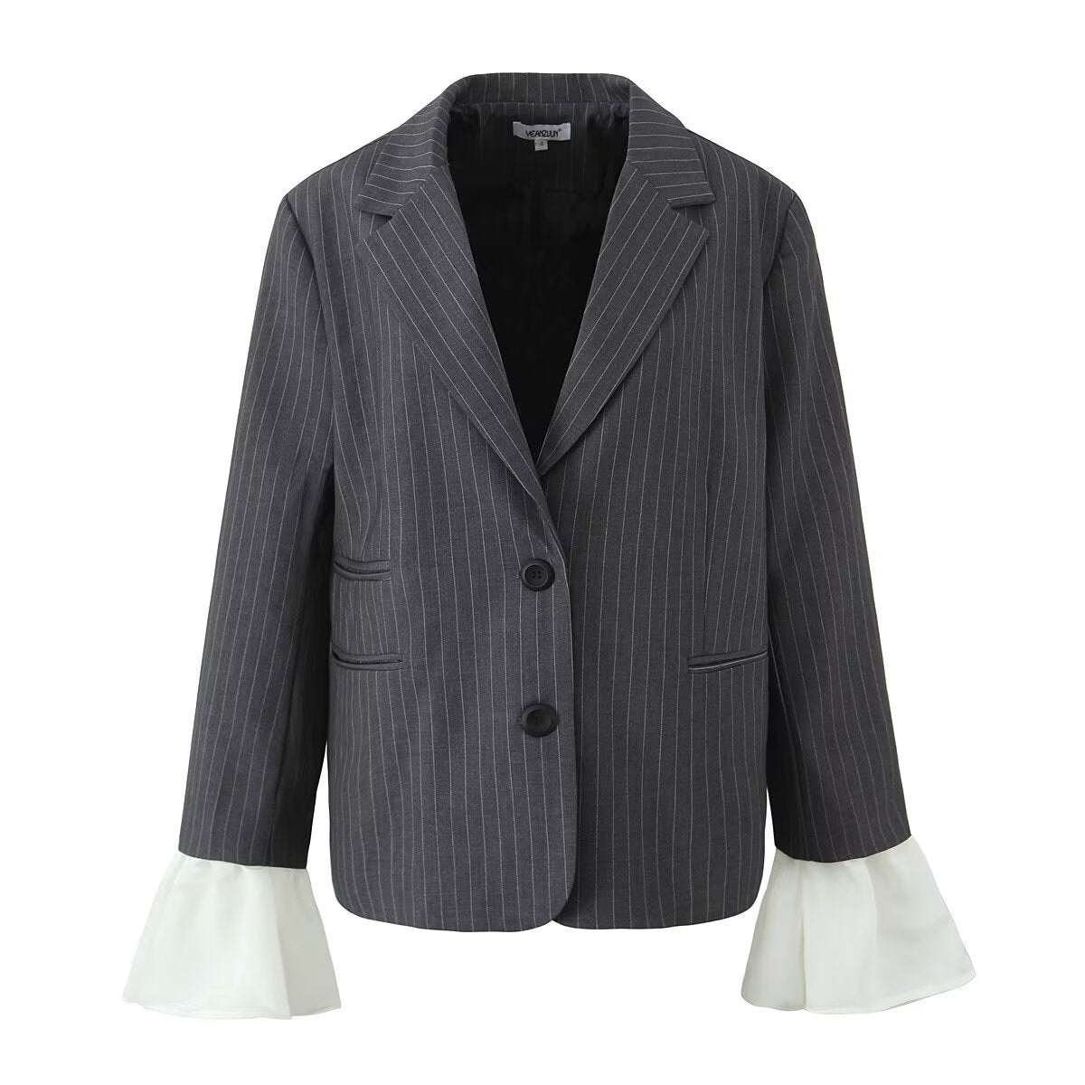 Blazer de rayas con mangas con costuras desmontables de otoño