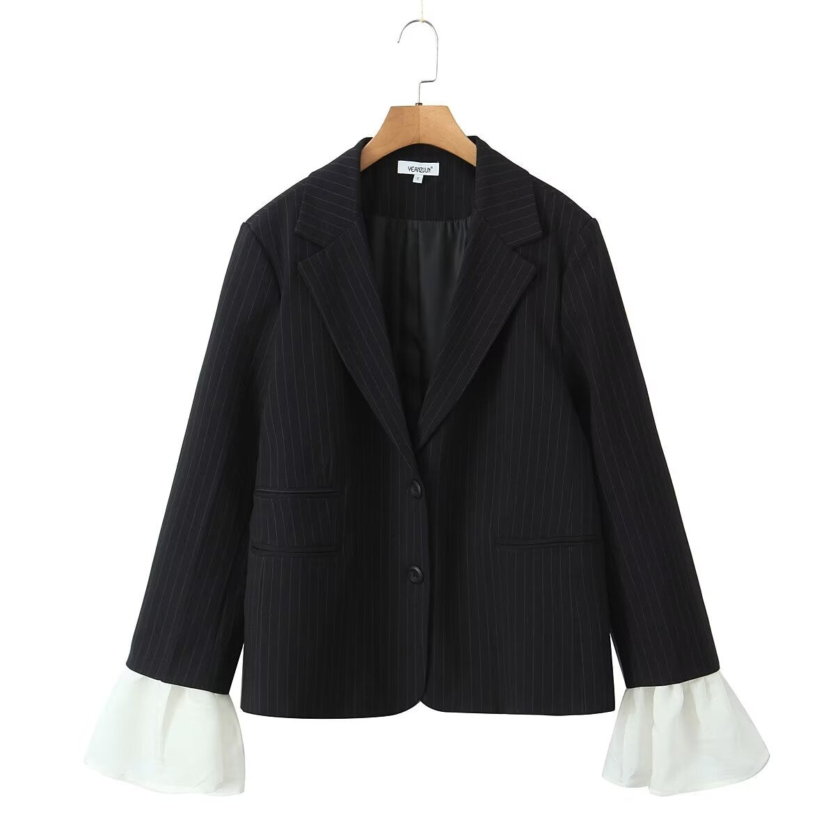 Autumn Detachable Stitching Sleeves Striped Blazer