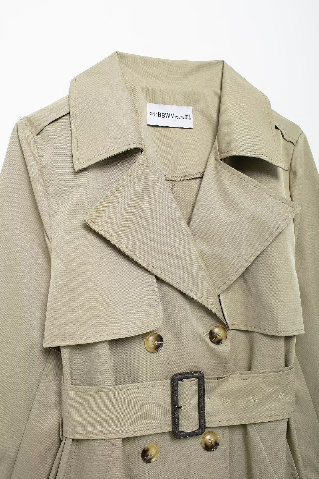 Trench-Coat Femme Automne Élégant Sexy Col Croisé Double Boutonnage Taille Serrée Mi-Longueur Facile À Assortir Manteau