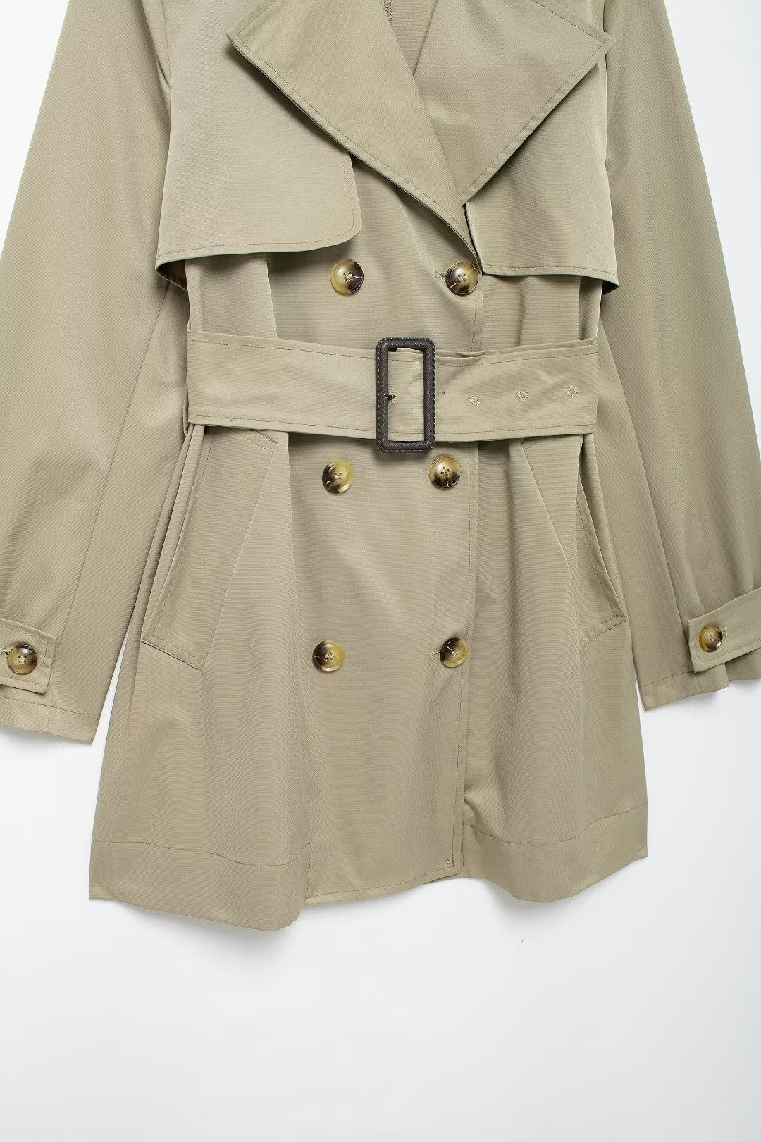 Trench-Coat Femme Automne Élégant Sexy Col Croisé Double Boutonnage Taille Serrée Mi-Longueur Facile À Assortir Manteau