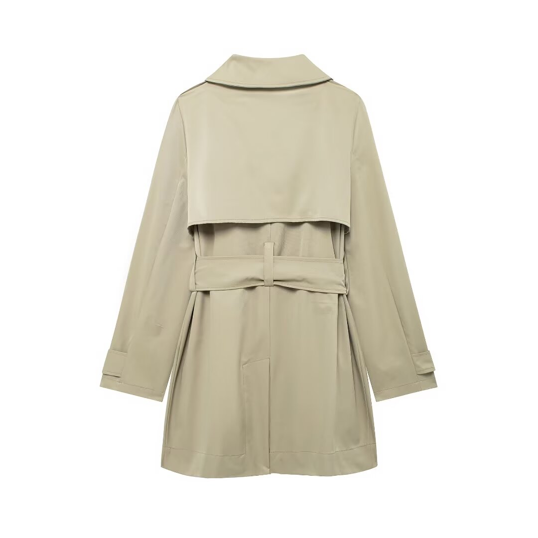 Trench-Coat Femme Automne Élégant Sexy Col Croisé Double Boutonnage Taille Serrée Mi-Longueur Facile À Assortir Manteau