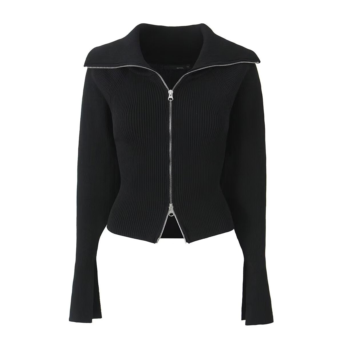 Autumn Double Headed Zipper Collared Long Sleeved Cardigan Women Knitwear