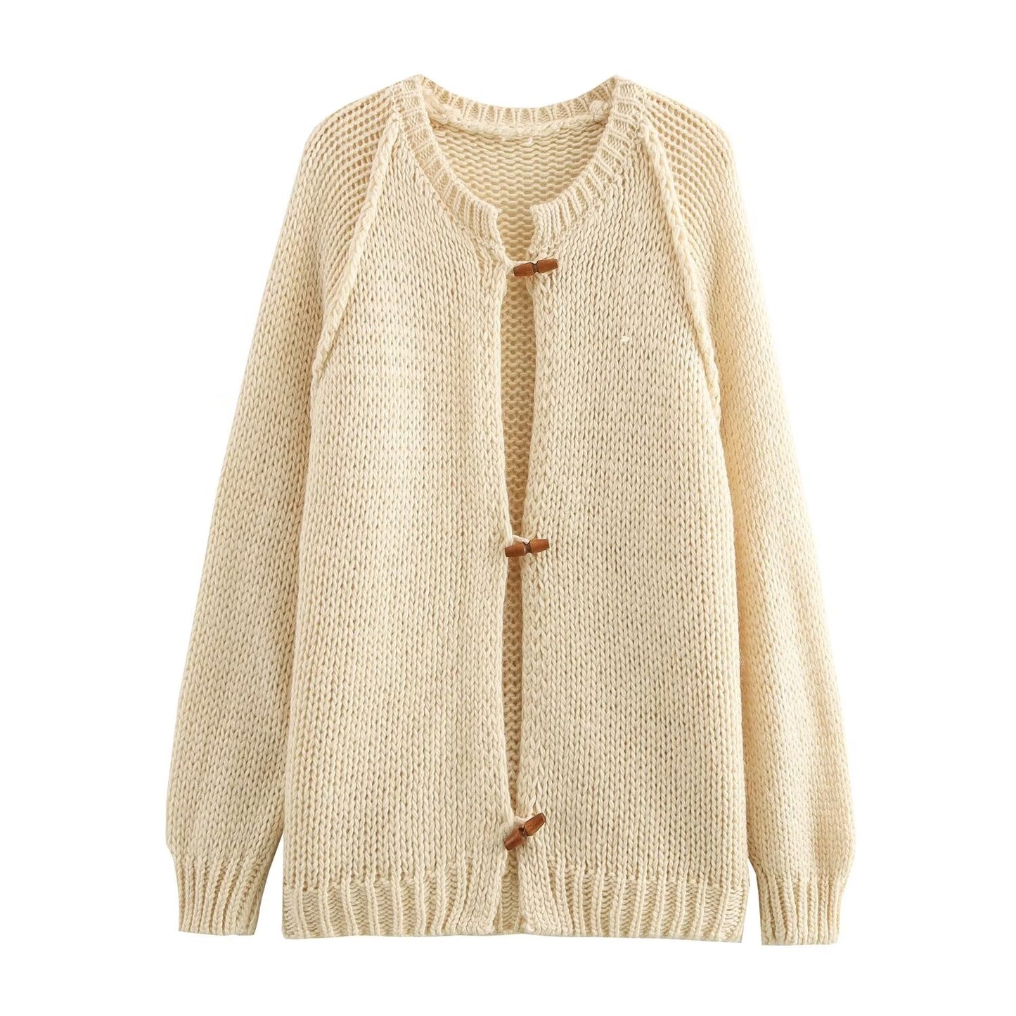 French Gentle Sweet Rough Floral Horn Button Knitted Sweater Cardigan Coat