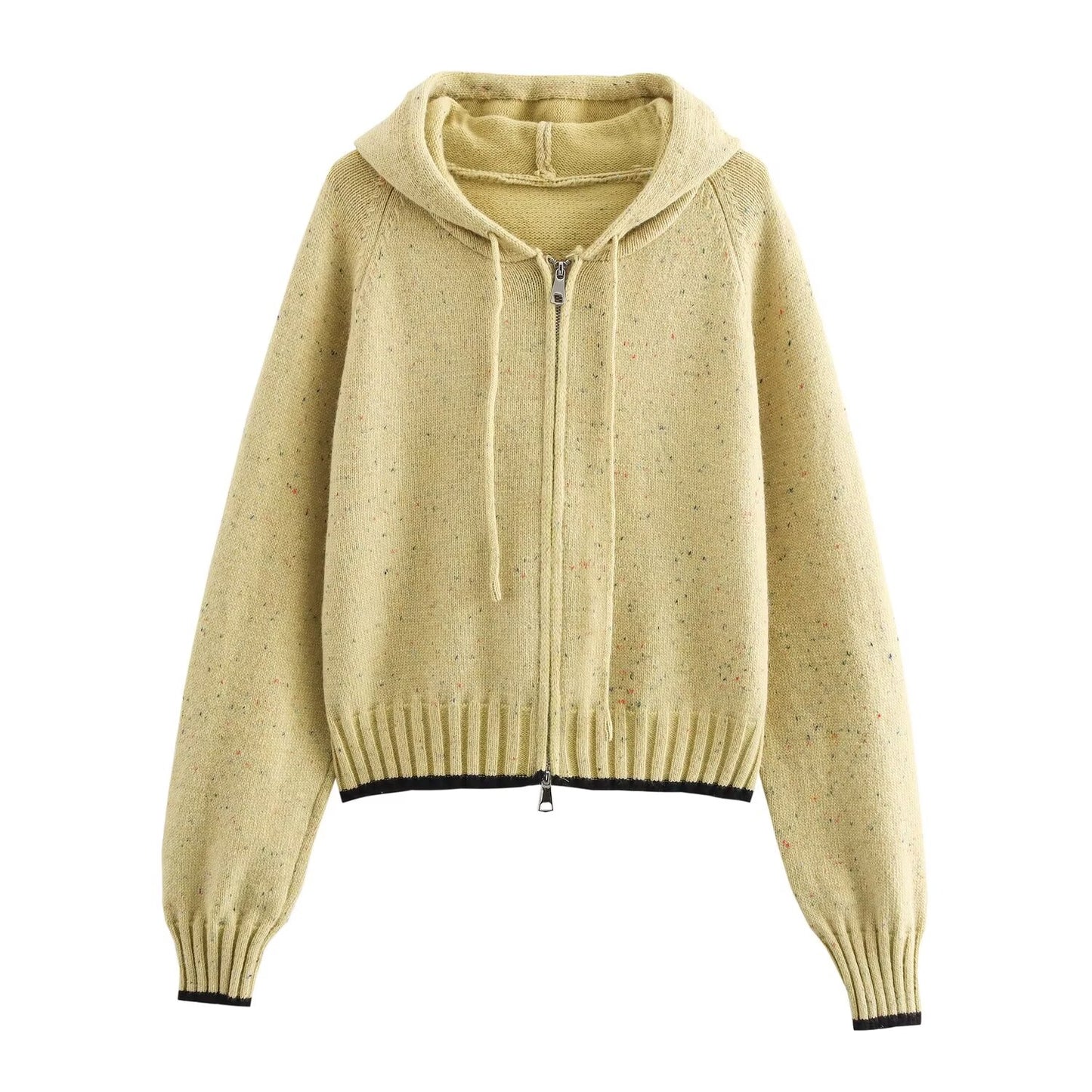 Vêtements pour femmes automne hiver pois jacquard à capuche contraste de couleur lâche décontracté pull tricoté cardigan