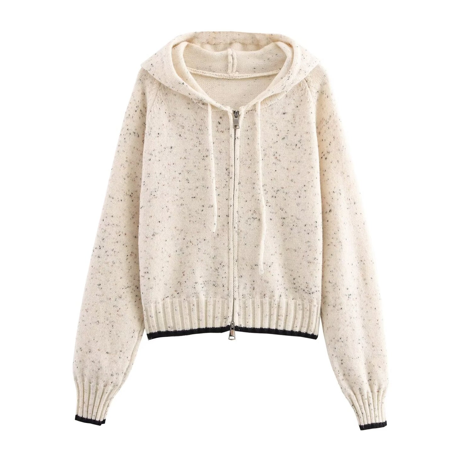 Vêtements pour femmes automne hiver pois jacquard à capuche contraste de couleur lâche décontracté pull tricoté cardigan