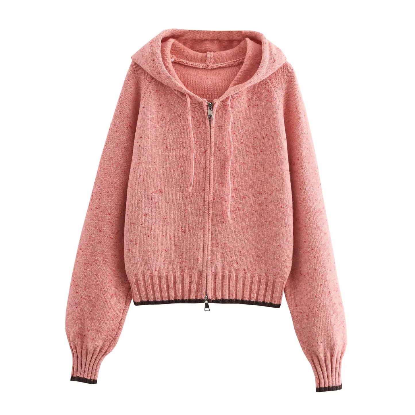 Vêtements pour femmes automne hiver pois jacquard à capuche contraste de couleur lâche décontracté pull tricoté cardigan