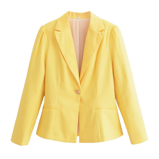 Vêtements d'automne pour femmes Blazer jaune vif élégant simple et ajusté