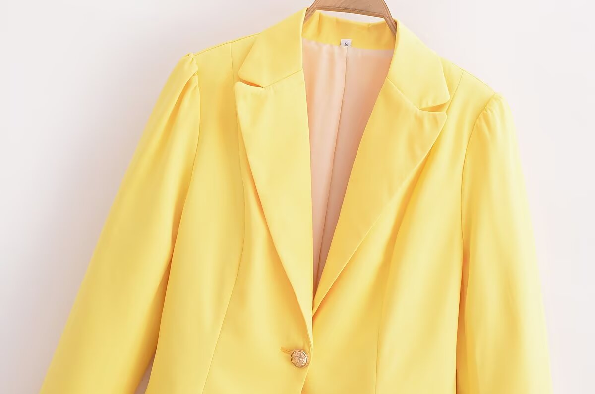 Vêtements d'automne pour femmes Blazer jaune vif élégant simple et ajusté