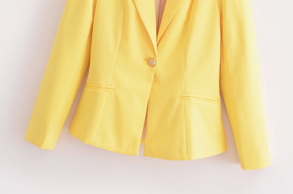 Vêtements d'automne pour femmes Blazer jaune vif élégant simple et ajusté