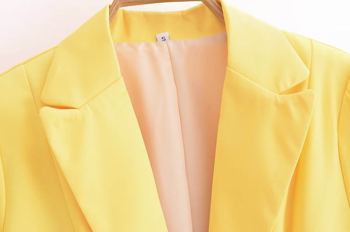 Vêtements d'automne pour femmes Blazer jaune vif élégant simple et ajusté