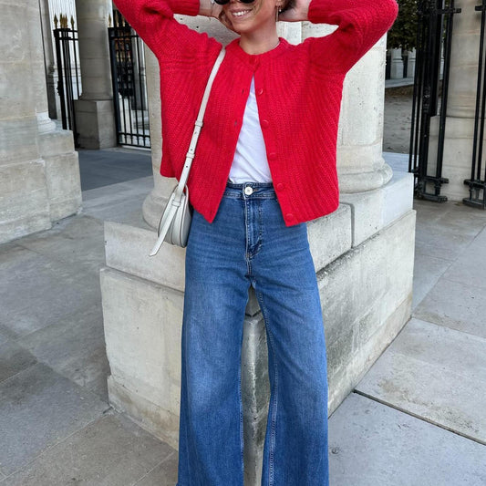 Pull à manches longues et boutonnage simple pour femme, vêtement d'automne