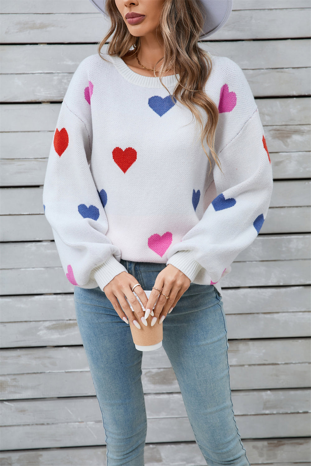 Winter Clothes Women Clothing Sweater Love Valentine Day Round Neck Pullover Peach Heart Sweater Women