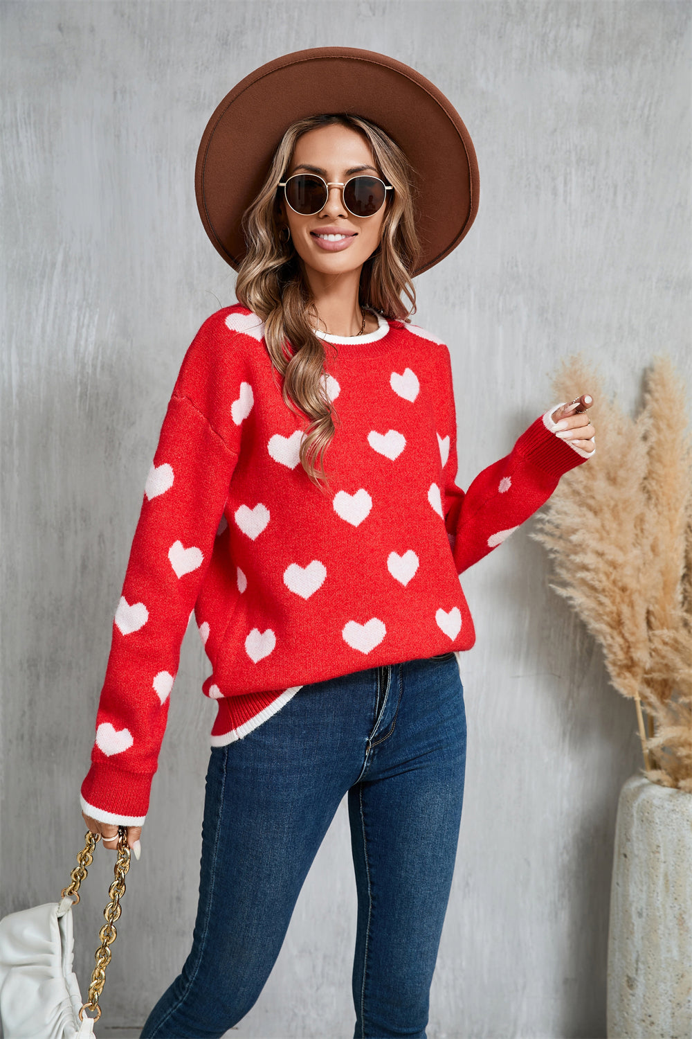 Winter Love Sweater Festival Contrast Color Long Sleeves Oversized Knit Sweater