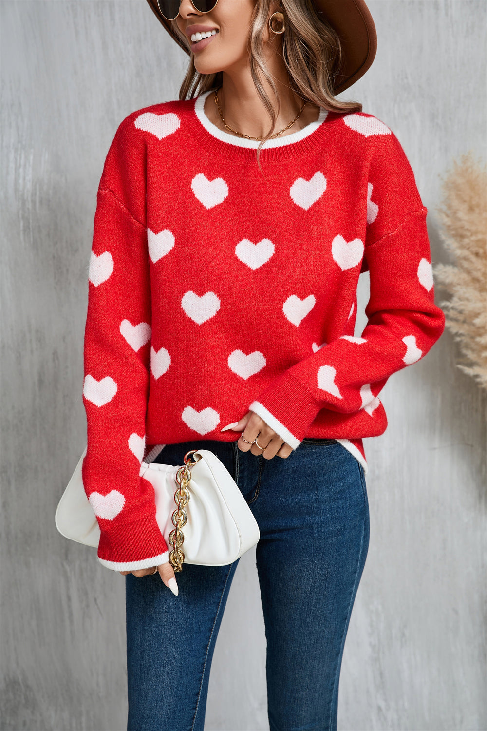 Winter Love Sweater Festival Contrast Color Long Sleeves Oversized Knit Sweater