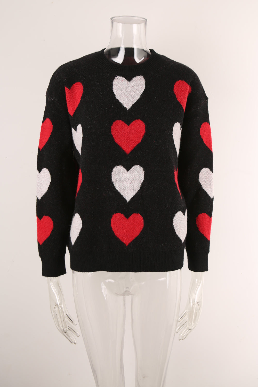 Sweater Winter Women Clothing Love Valentine Day Round Neck Pullover Peach Heart Sweater Women