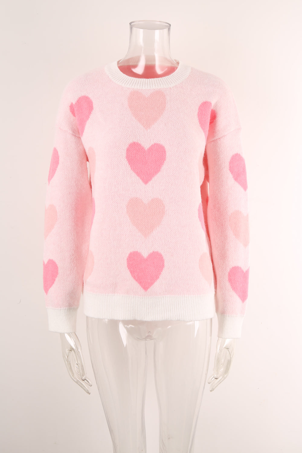 Sweater Winter Women Clothing Love Valentine Day Round Neck Pullover Peach Heart Sweater Women