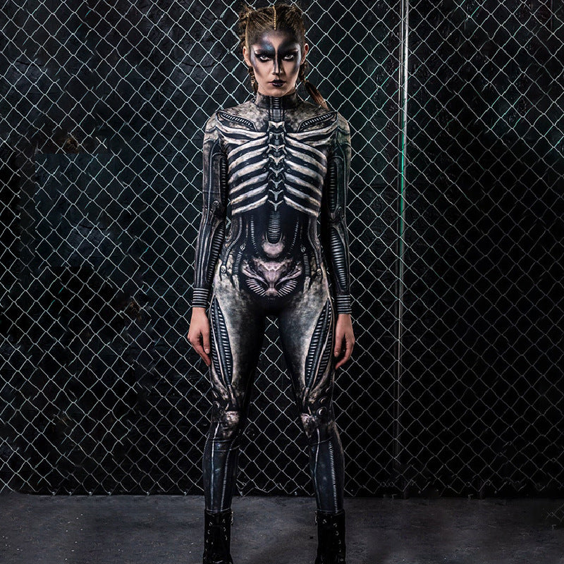 Vêtements d'Halloween pour femmes Body imprimé os fête Cosplay combinaison moulante pour femmes