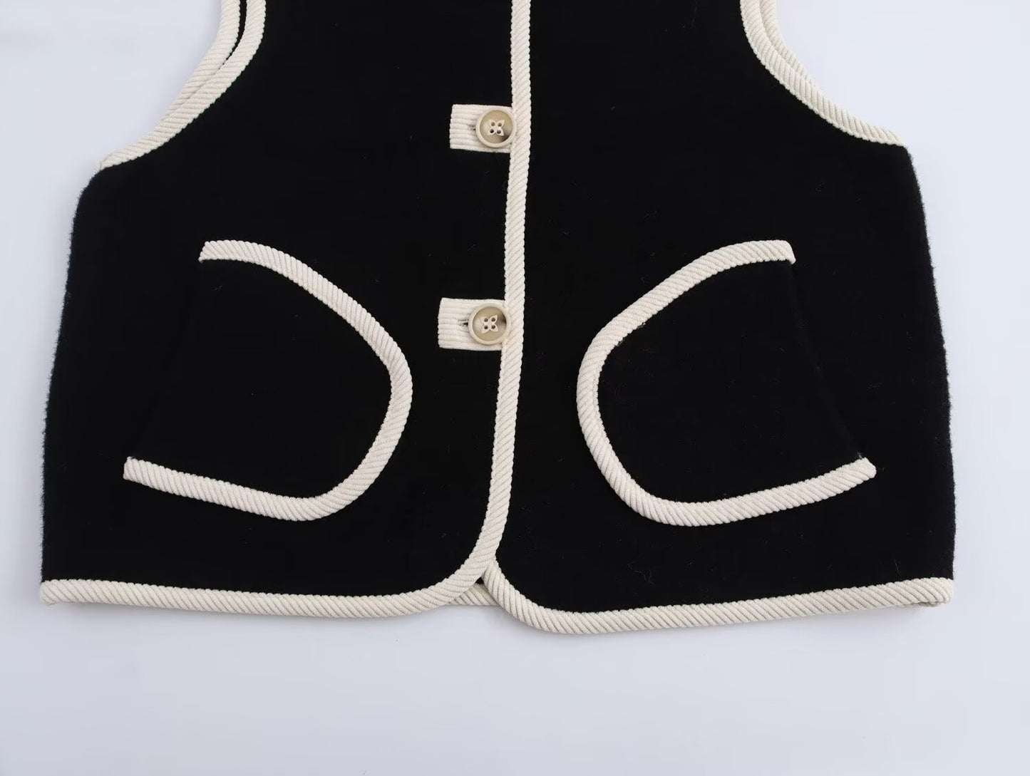 Gilet tricoté en coton double face avec bordure en velours côtelé pour femme