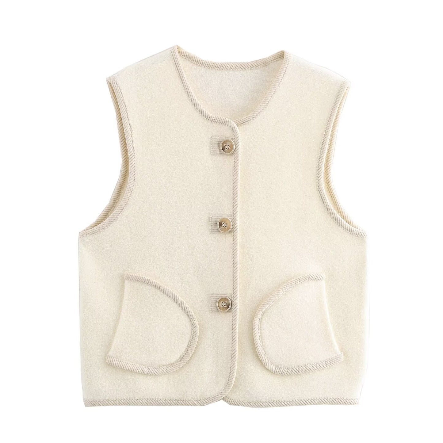 Gilet tricoté en coton double face avec bordure en velours côtelé pour femme