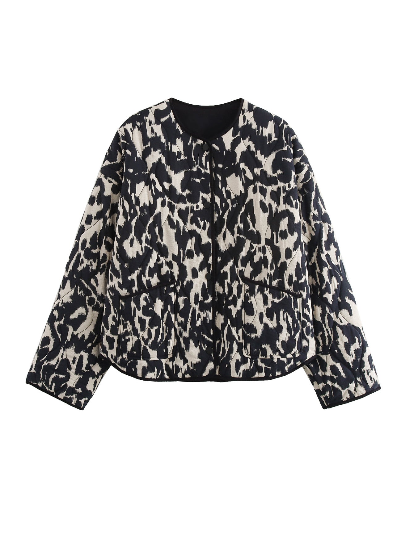 Women Clothing Autumn Retro Minority Animal Pattern Printed Cotton-Padded Jacket Jacket Coat