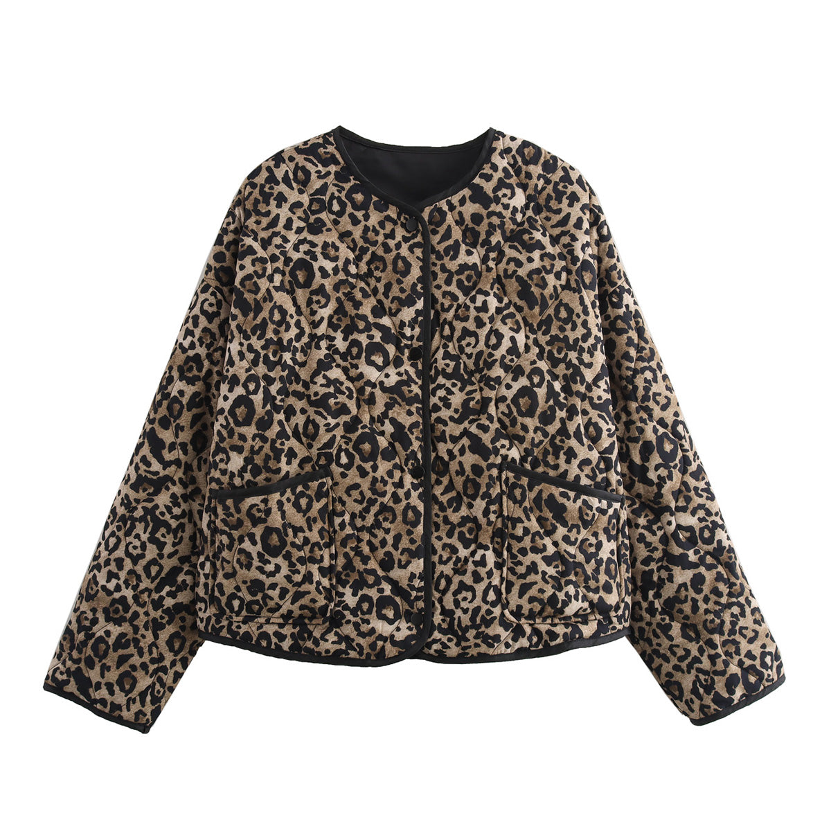 Women Clothing Autumn Retro Minority Animal Pattern Printed Cotton-Padded Jacket Jacket Coat