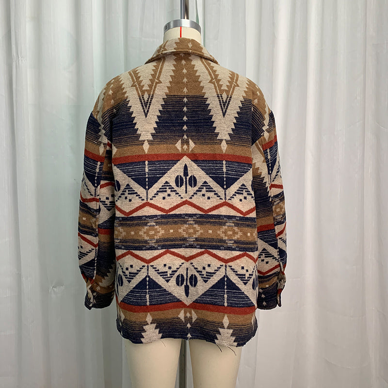 Chaqueta azteca de otoño e invierno, abrigo grueso de lana con estampado azteca retro