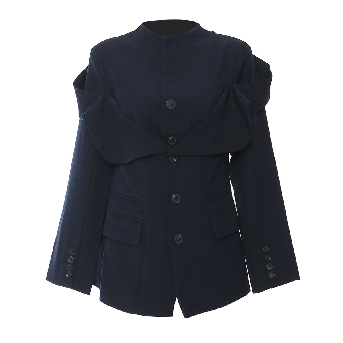 Automne Hiver Superposé Irrégulier Asymétrique Coupe Faux Deux Pièces Petit Blazer Haut Femmes