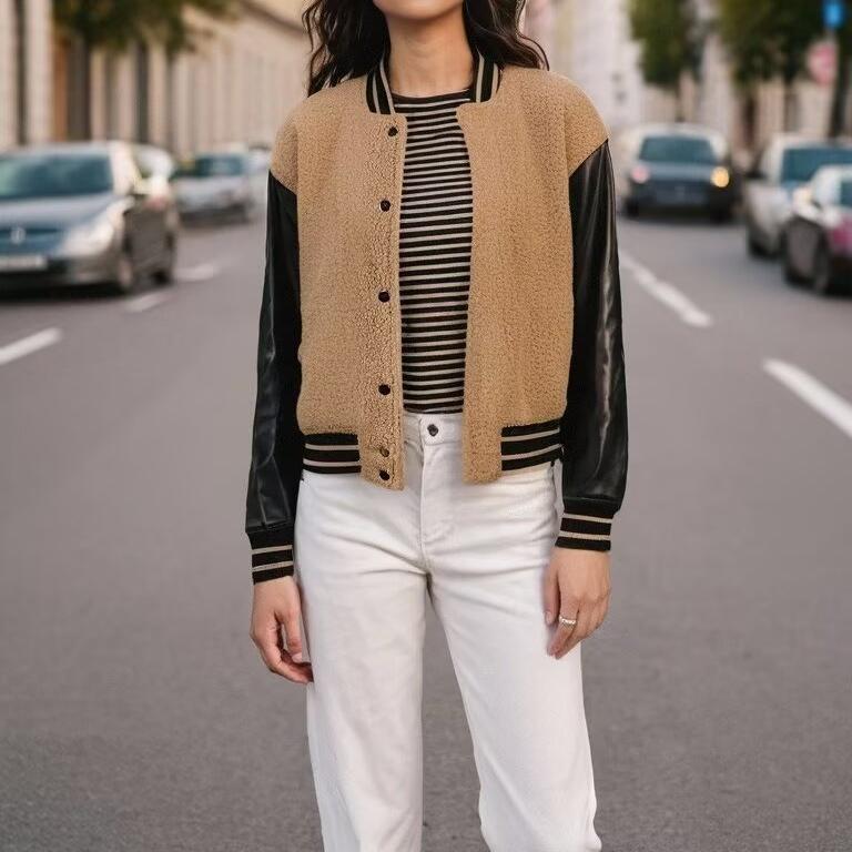 Manteau en laine d'agneau à coutures simples et élégantes pour femme