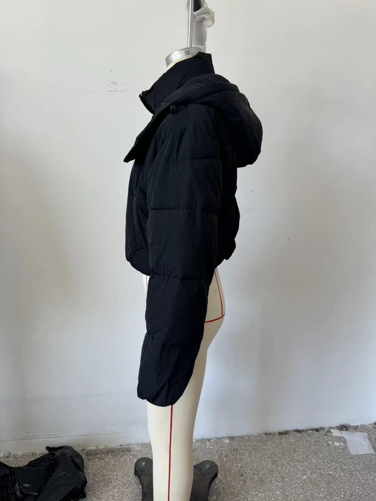 Manteau court en coton et crêpe à barre verticale en nylon simple pour femme