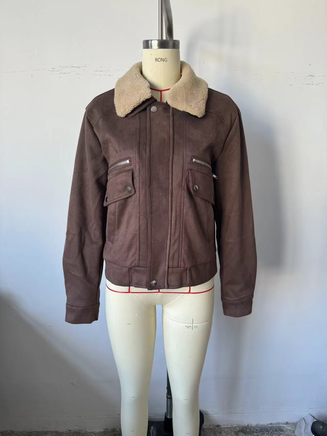 Chaqueta de moto gruesa con cuello polo para mujer, ropa de calle para otoño e invierno