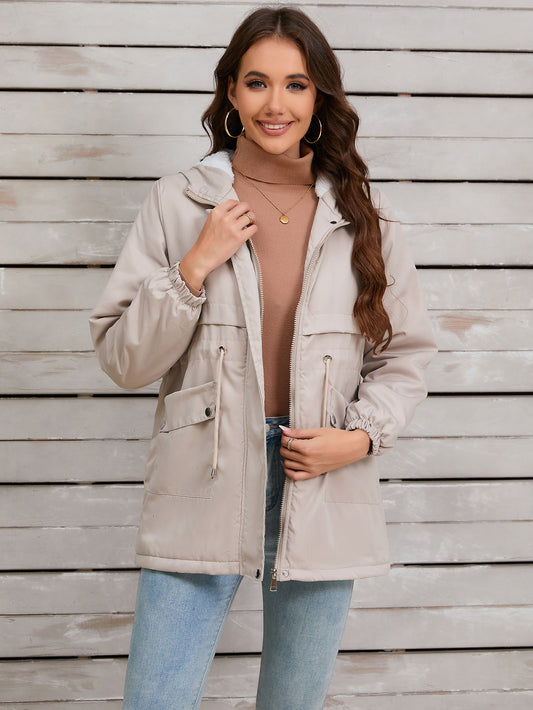 Manteau à capuche avec doublure en fourrure explosive pour femme, veste épaisse et chaude pour l'automne et l'hiver