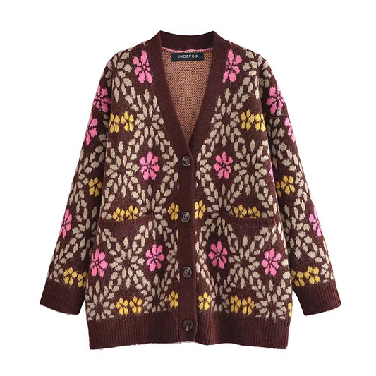 Vêtements d'automne pour femmes Cardigan jacquard élégant, simple et décontracté