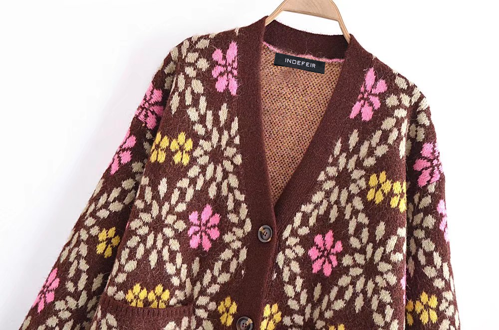 Vêtements d'automne pour femmes Cardigan jacquard élégant, simple et décontracté