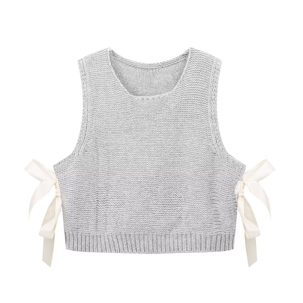 Gilet tricoté à boutons et nœuds latéraux pour femme, vêtement d'automne élégant et simple